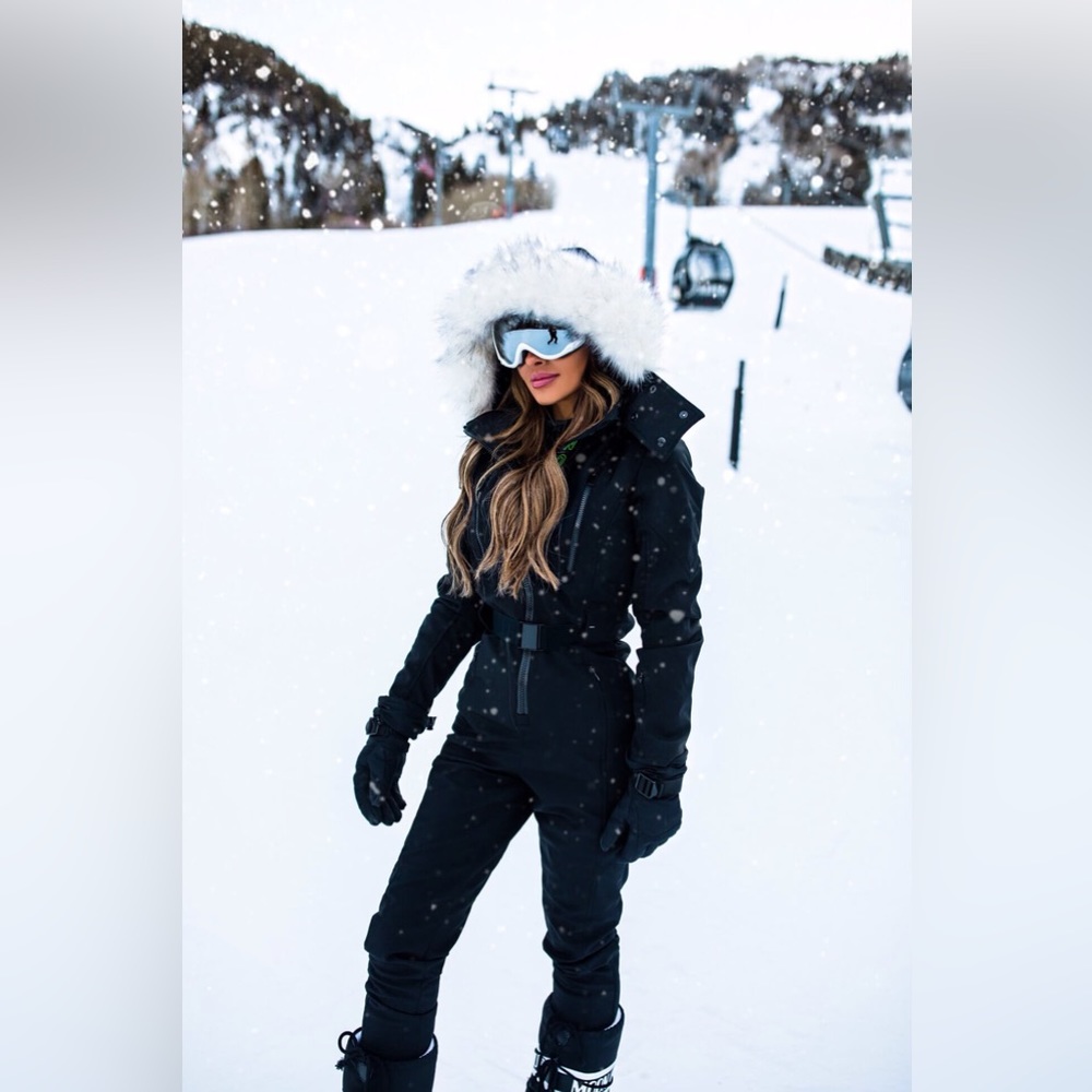 Topshop Sno Rebel Ski Snowboard Jumpsuit One Piece Black Faux Fur Size US4